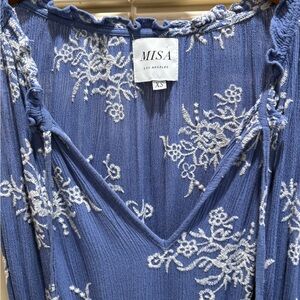 Misa Los Angeles Blue Embroidered Knitted Top with Gold Tag